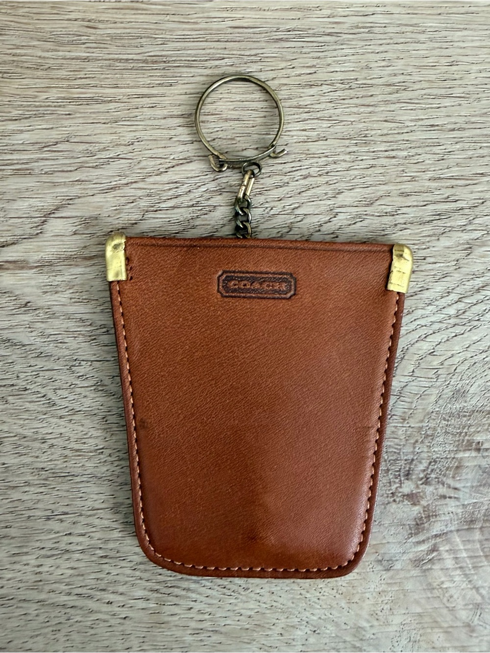 COACH Tan Brown Leather Key Pouch Keychain